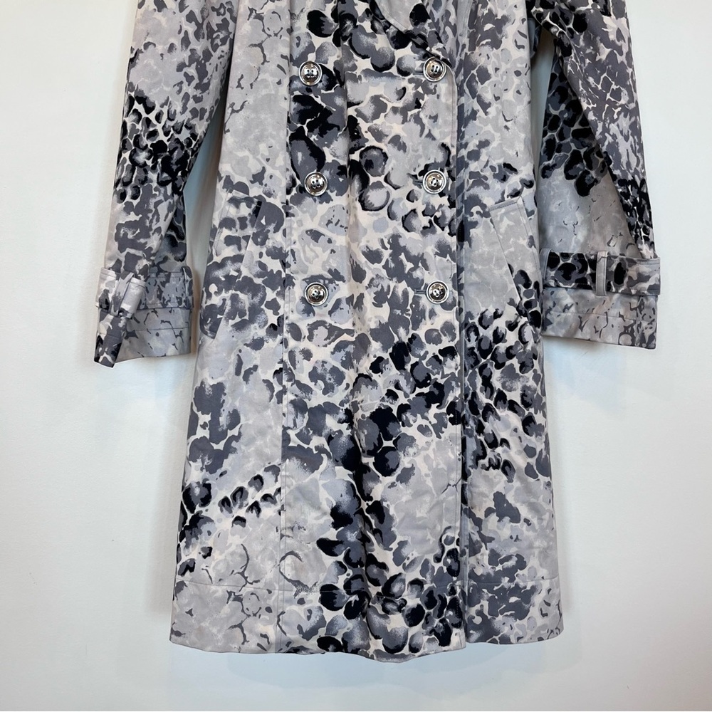 Animal Print Belted Jacket Womens 14 Gray Black White Career Coat Silver Buttons - Picture 3 of 7